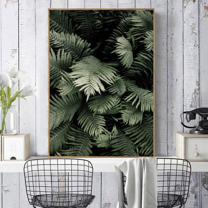 Scandinavian Green Leaves Canvas Print