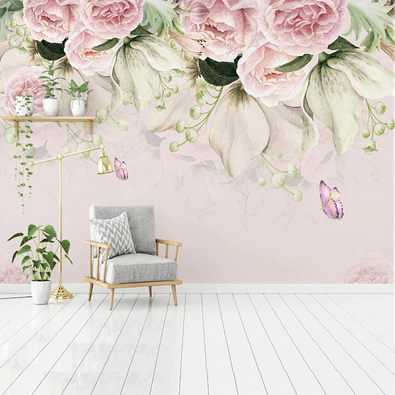 Pink Peonies Pastoral Mural Wallpaper (SqM)