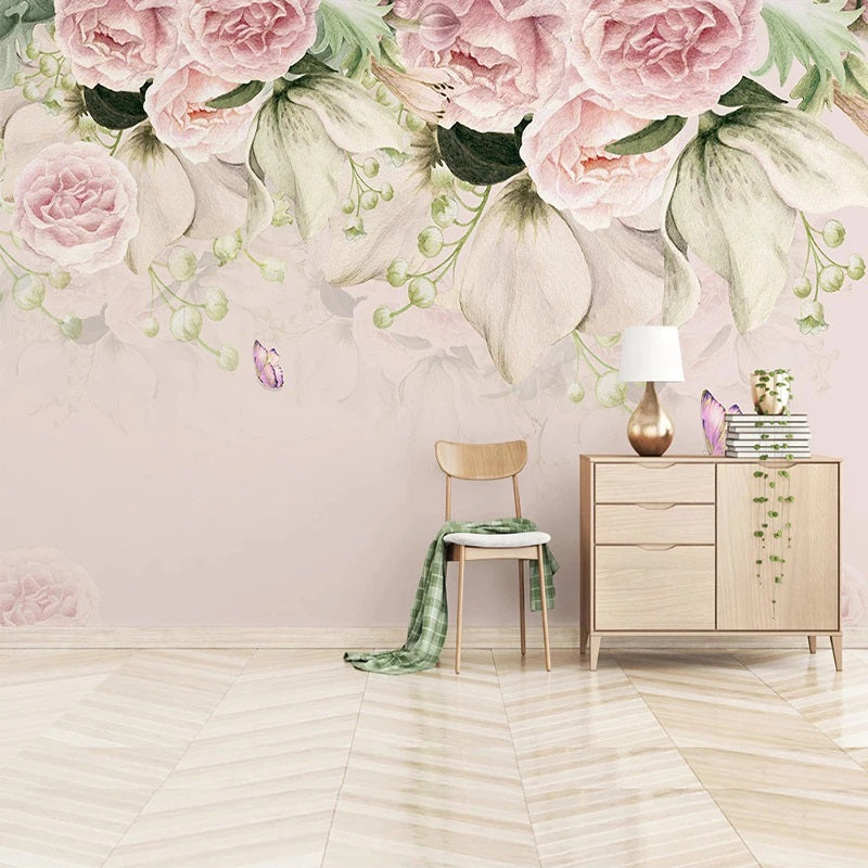 Pink Peonies Pastoral Mural Wallpaper (SqM)