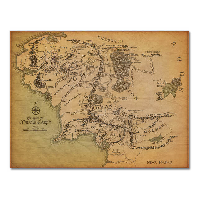 Retro Middle Earth Map Canvas Print | Vintage Wall Art Gondor Poster For Living Room Bedroom Teenage Room Home Décor