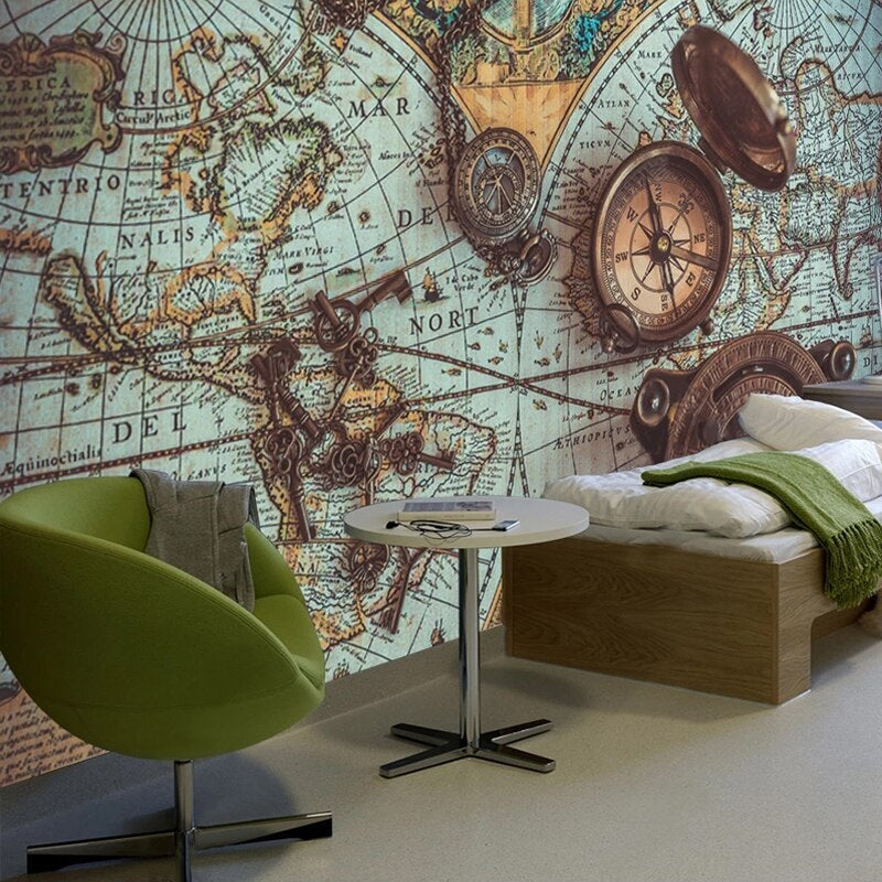 Retro World Map Mural Wallpaper (SqM)