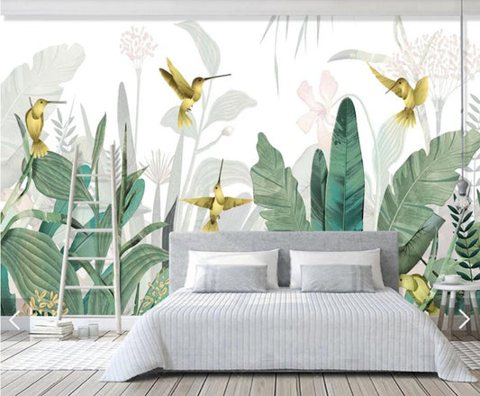 Banana Leaves & Humming Birds Mural Wallpaper (SqM)