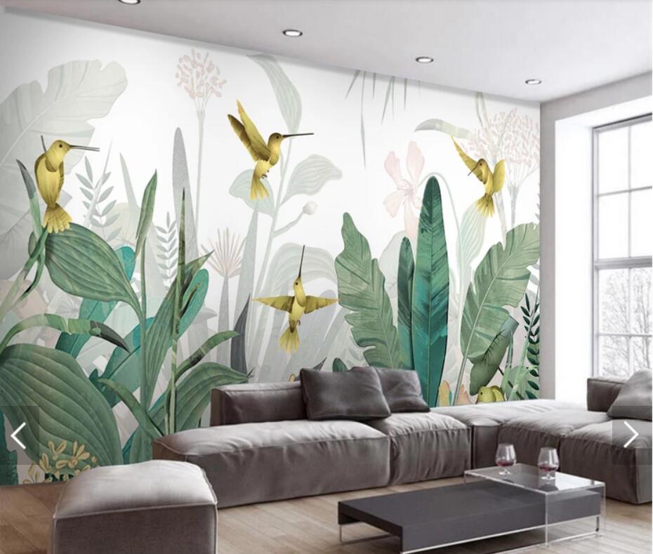 Banana Leaves & Humming Birds Mural Wallpaper (SqM)