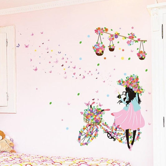 Fairy Girl Floral Bicycle Wall Decal