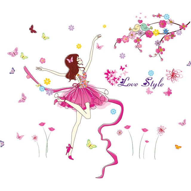 Pink Dancing Fairy Girl Wall Decal