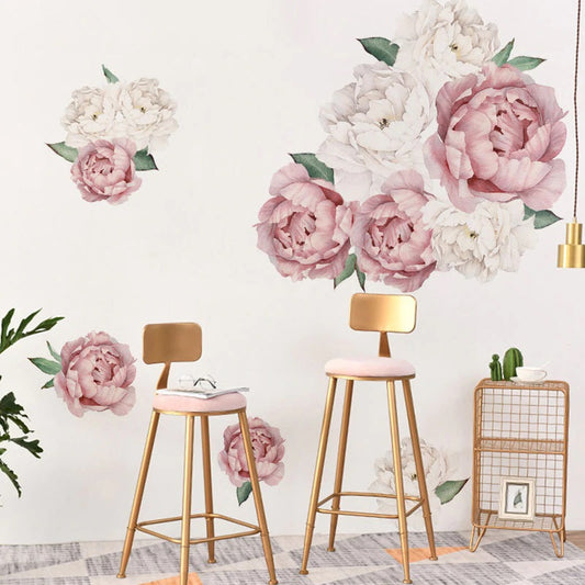 Pink and White Delicate Peonies Wall Decal