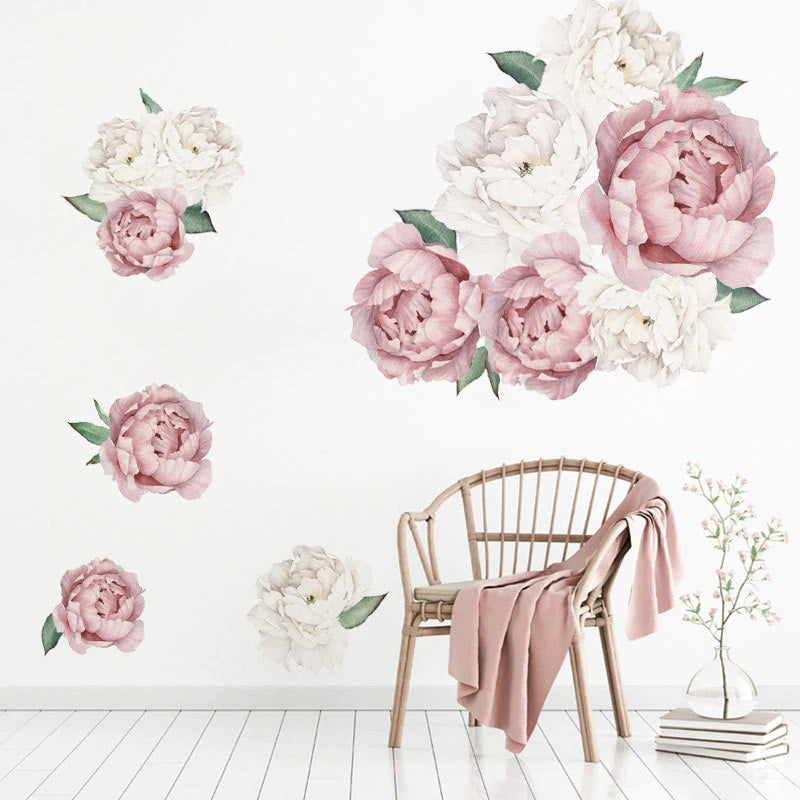 Pink and White Delicate Peonies Wall Decal