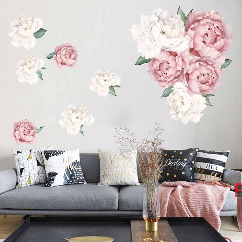 Pink and White Delicate Peonies Wall Decal