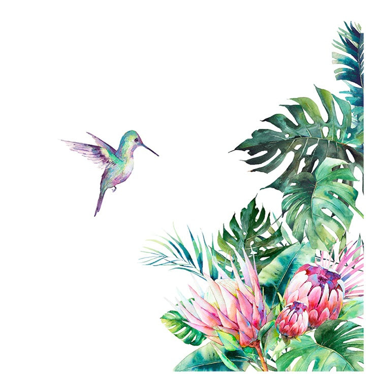 Tropical Flowers and Hummingbird Wall Decal
