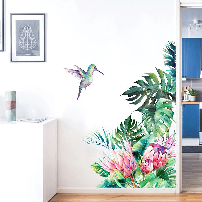 Tropical Flowers and Hummingbird Wall Decal