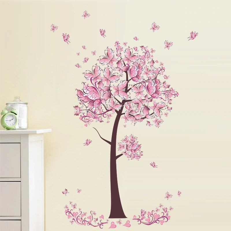 Pink Butterflies Tree Wall Decal