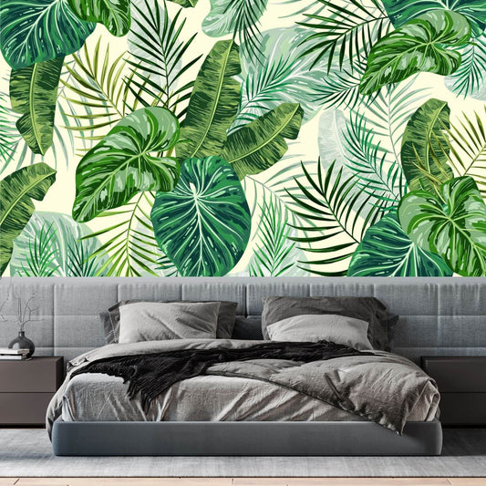 Green Tropical Leaves Mural Wallpaper (SqM)