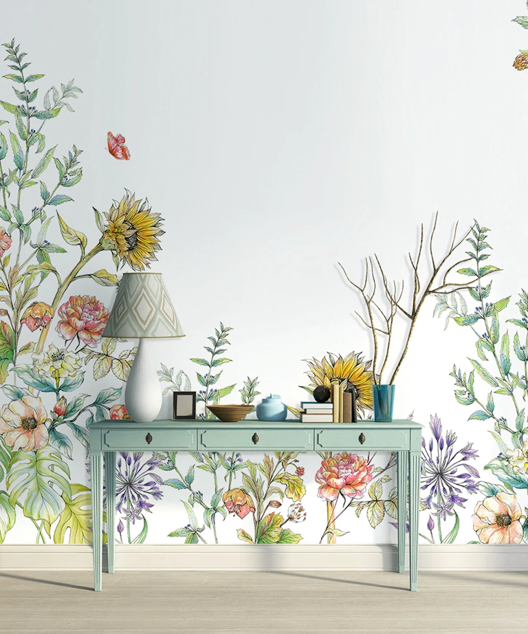 Watercolor Floral Field Mural Wallpaper (SqM)