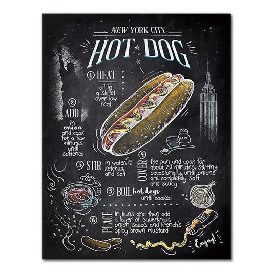 Hot Dog Hamburger Bacon Canvas Prints | Fast Food Poster For Kitchen Dining Room Café Décor