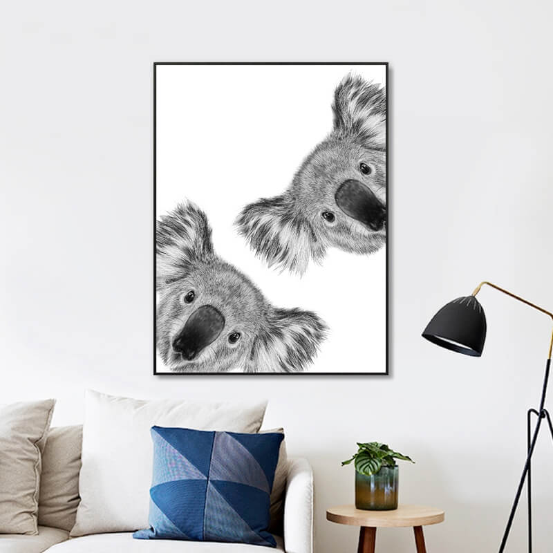 Black and White Cute Koala Canvas Print | Minimalist Animals Poster For Kids Room Nursery Living Room Home Décor