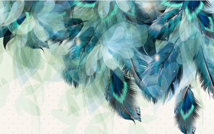 Peacock Azure Feathers Mural Wallpaper (SqM)