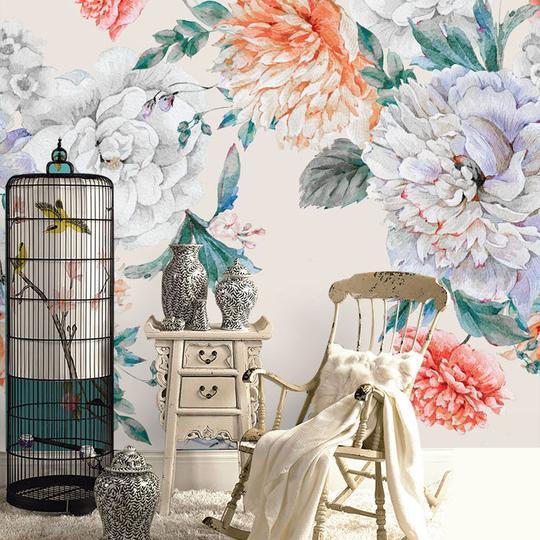 Pastel Peonies Mural Wallpaper (SqM)