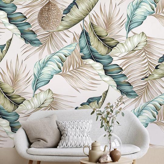 Abstract Tropical Leaves Mural Wallpaper (SqM)