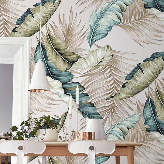 Abstract Tropical Leaves Mural Wallpaper (SqM)