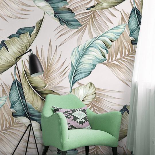 Abstract Tropical Leaves Mural Wallpaper (SqM)