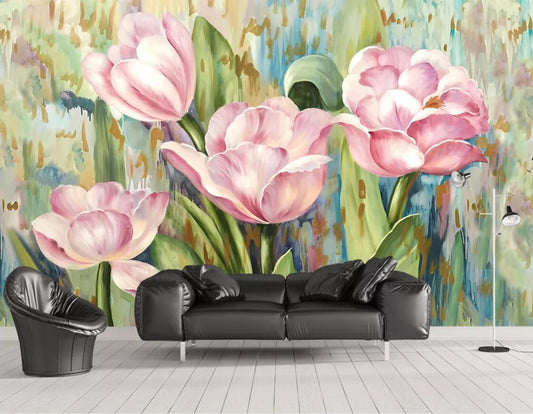 Abstract Pink Tulips Mural Wallpaper (SqM)