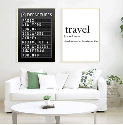Airport Board Destination Canvas Print | Honeymoon Travel Motivational Poster For Living Room Bedroom Office Décor