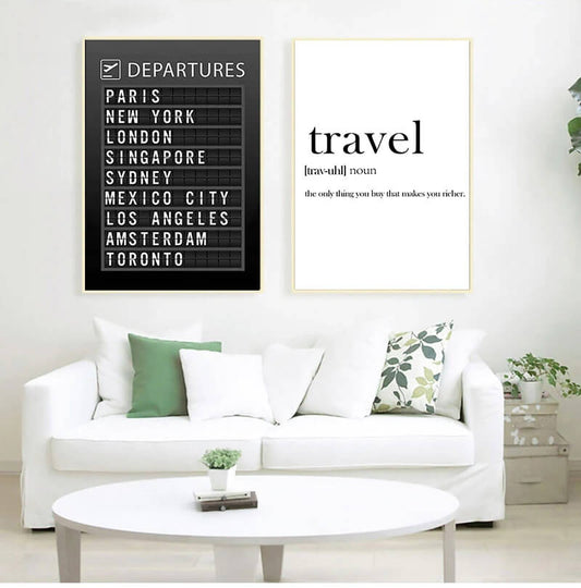 Airport Board Destination Canvas Print | Honeymoon Travel Motivational Poster For Living Room Bedroom Office Décor