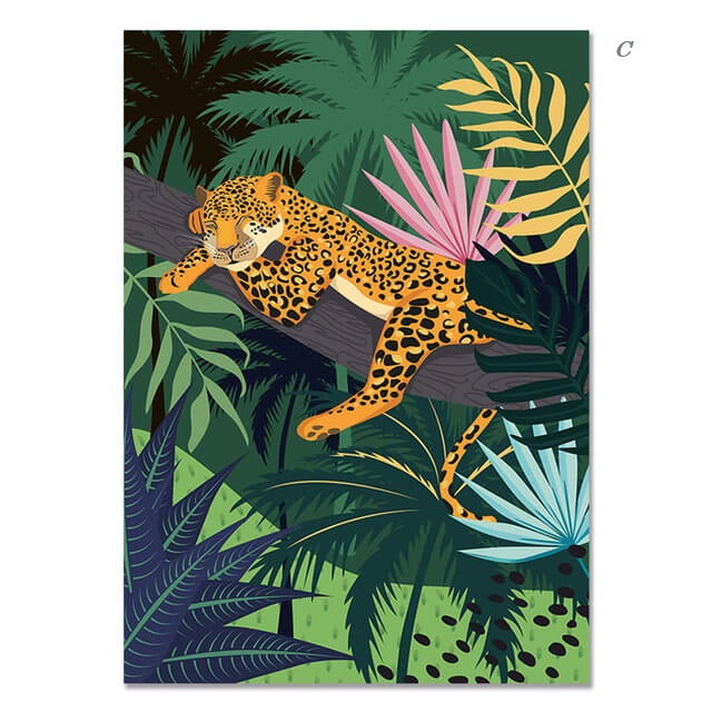 Monstera Leaves and Jungle Animals Canvas Prints | Flamingo Leopard Motivational Posters Nordic Style Wall Art For Living Room Bedroom Home Décor