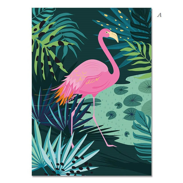Monstera Leaves and Jungle Animals Canvas Prints | Flamingo Leopard Motivational Posters Nordic Style Wall Art For Living Room Bedroom Home Décor