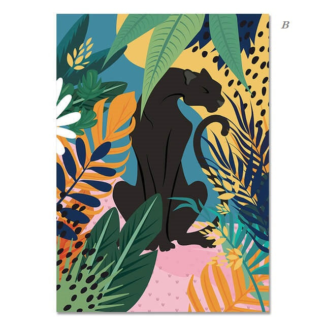 Monstera Leaves and Jungle Animals Canvas Prints | Flamingo Leopard Motivational Posters Nordic Style Wall Art For Living Room Bedroom Home Décor