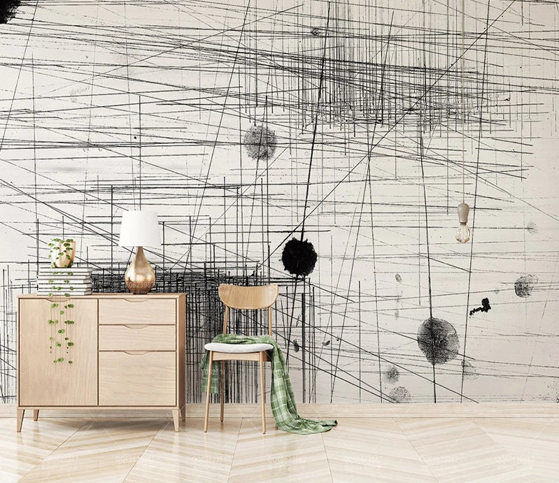 Black Lines Mural Wallpaper (SqM)