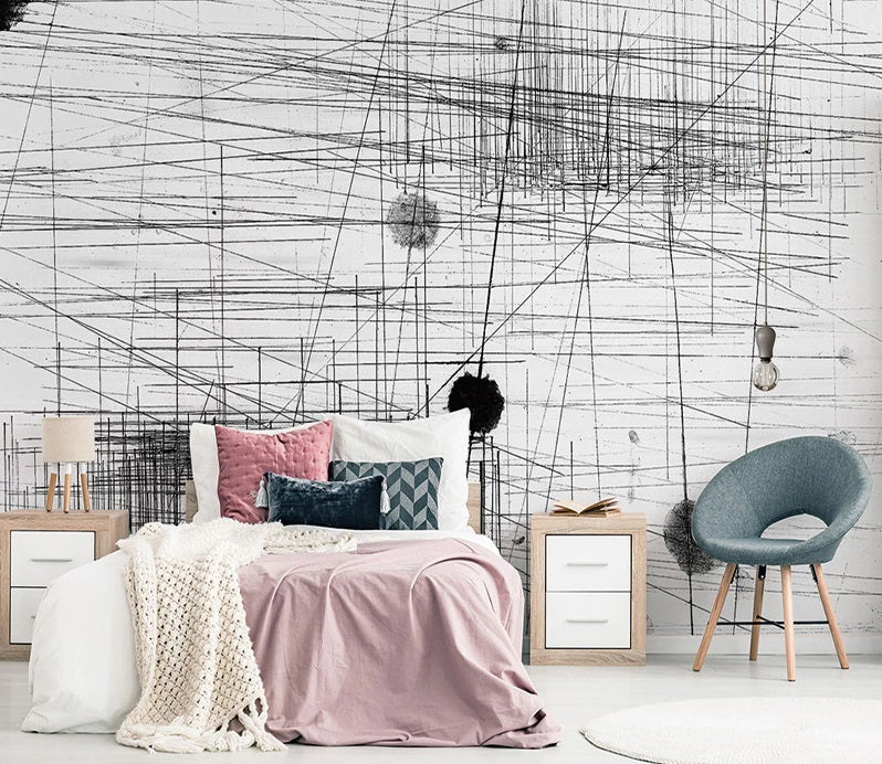 Black Lines Mural Wallpaper (SqM)