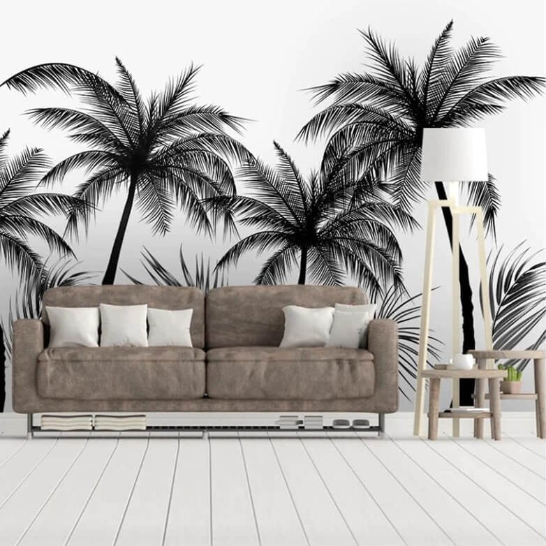 Black and White Coconut Trees Mural Wallpaper (SqM)