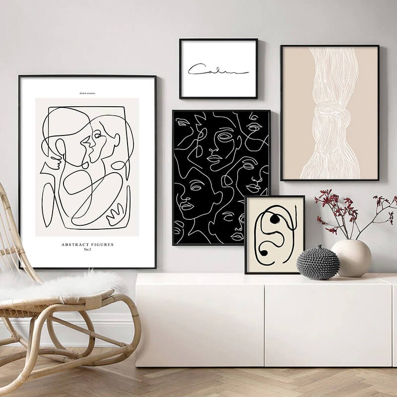 Black and White Minimalist Romantic Line Art Canvas Print | Nordic Abstract Modern Poster For Living Room Bedroom Home Décor