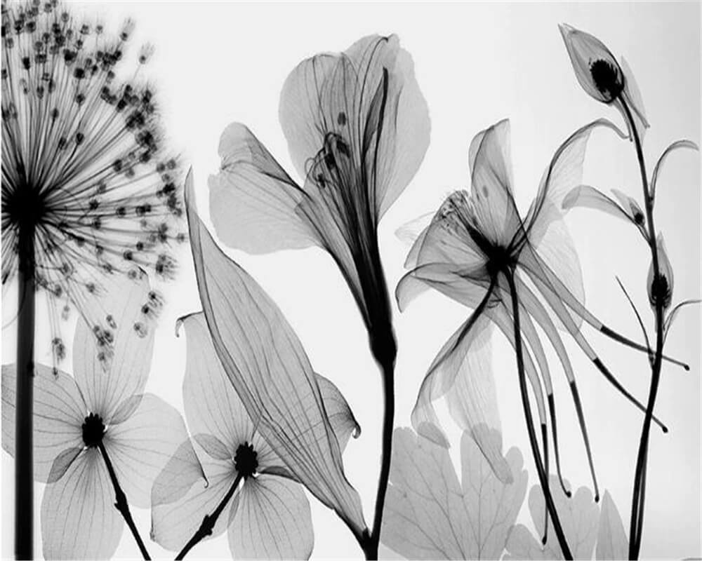 Black and White Nordic Flowers Mural Wallpaper (SqM)