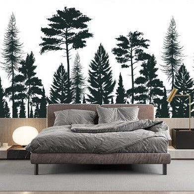 Black and White Silhouette Pine Forest Mural Wallpaper (SqM)