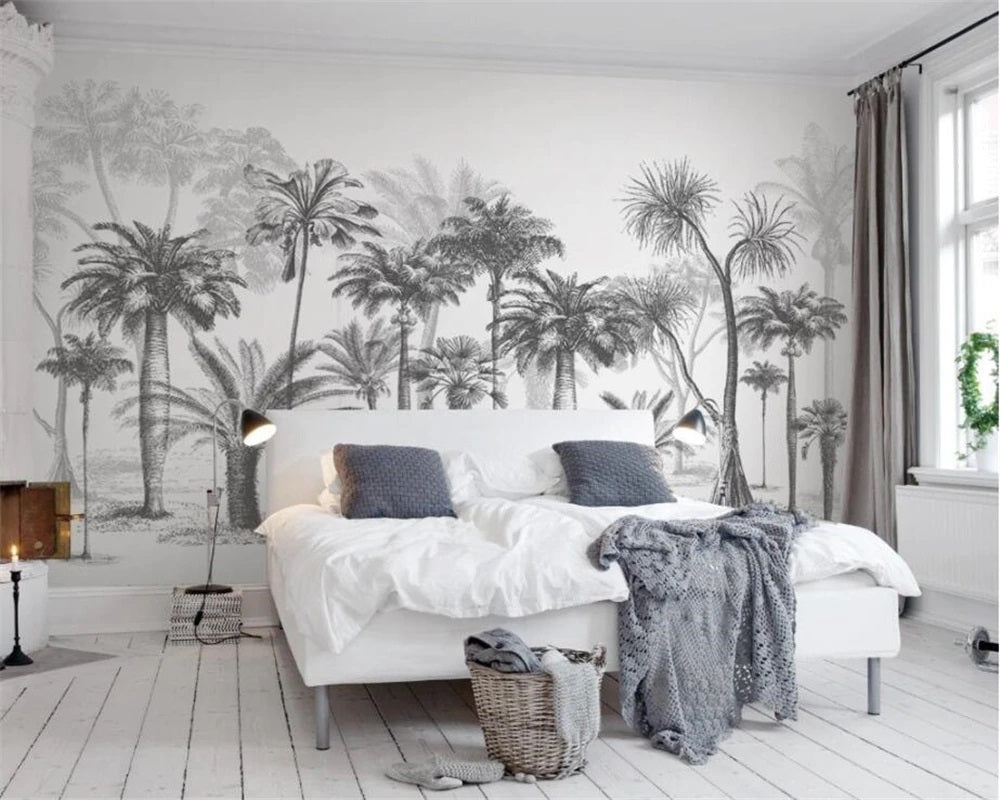 Black & White Tropical Rainforest Mural Wallpaper (SqM)