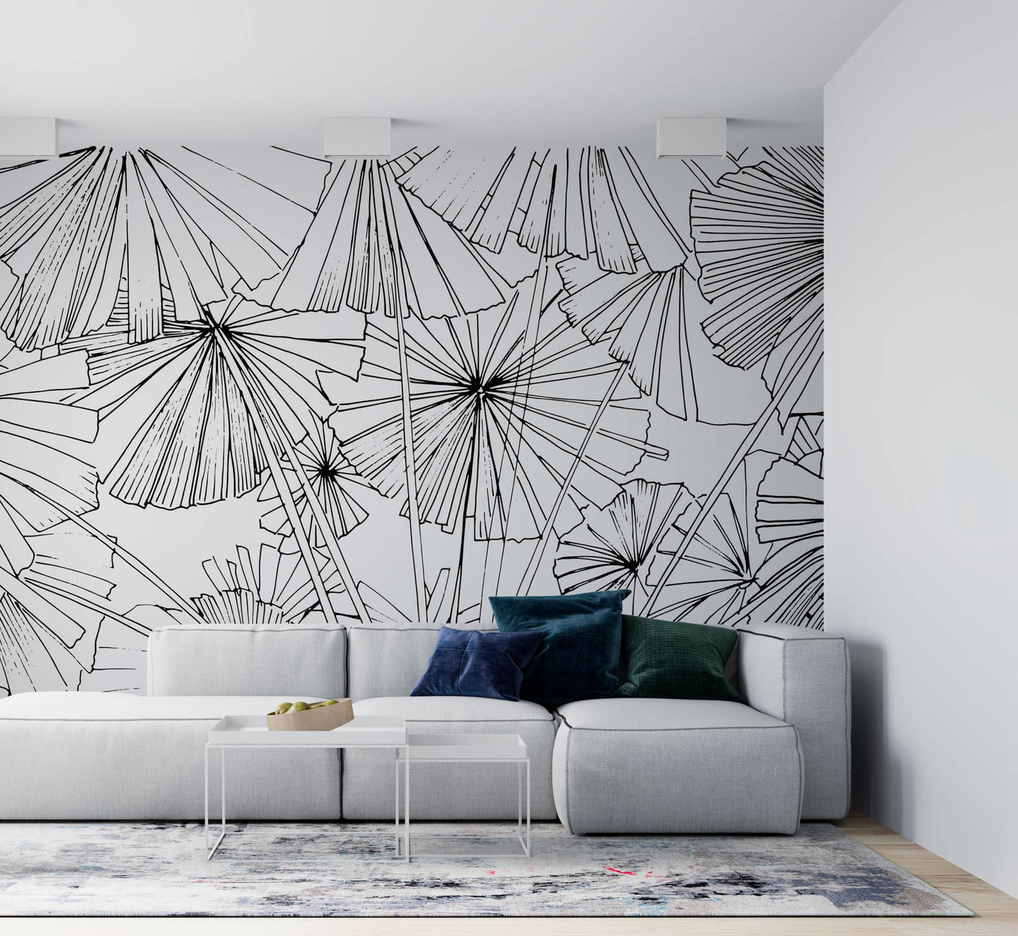 Black and White Umbrella Sketch Mural Wallpaper (SqM)