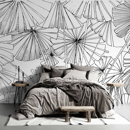 Black and White Umbrella Sketch Mural Wallpaper (SqM)
