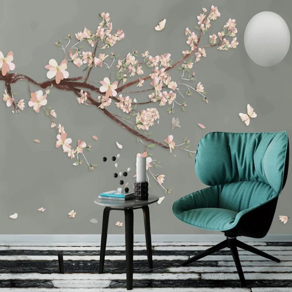 Blossom Flowers and Butterflies Mural Wallpaper (SqM)