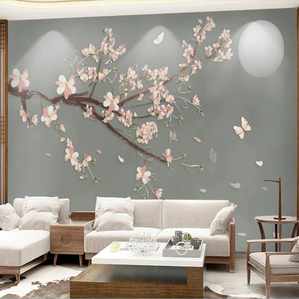 Blossom Flowers and Butterflies Mural Wallpaper (SqM)