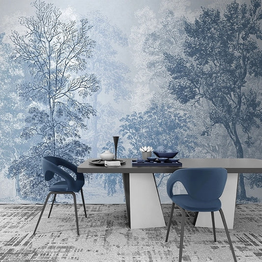 Monochrome Blue Forest Mural Wallpaper (SqM)