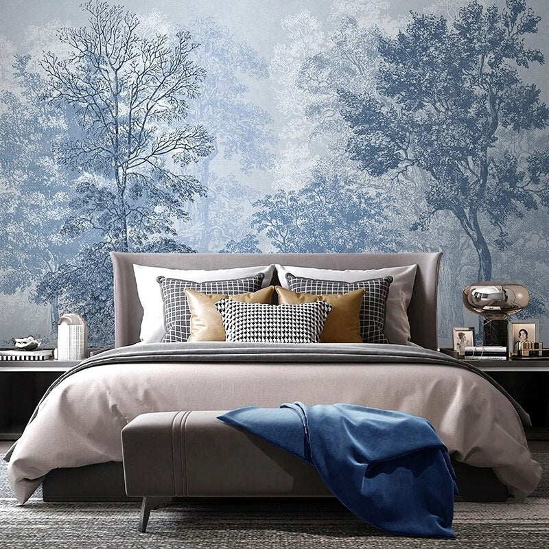 Monochrome Blue Forest Mural Wallpaper (SqM)