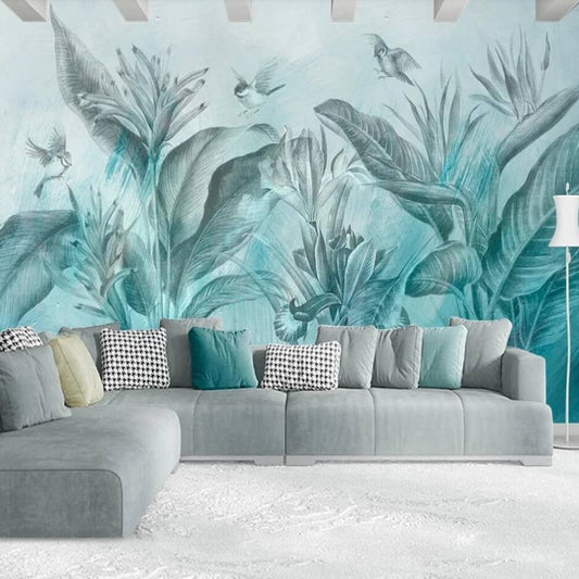 Blue Tropical Plants Mural Wallpaper (SqM)