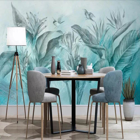 Blue Tropical Plants Mural Wallpaper (SqM)
