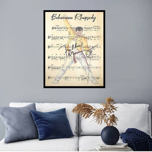 Bohemian Rhapsody Chord Canvas Print | Freddie Mercury Queen Portrait Poster For Living Room Loft Office Home Décor