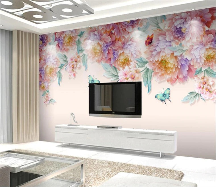 Butterflies and Summer Delicate Flowers Wall Mural (SqM)