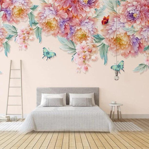Butterflies and Summer Delicate Flowers Wall Mural (SqM)