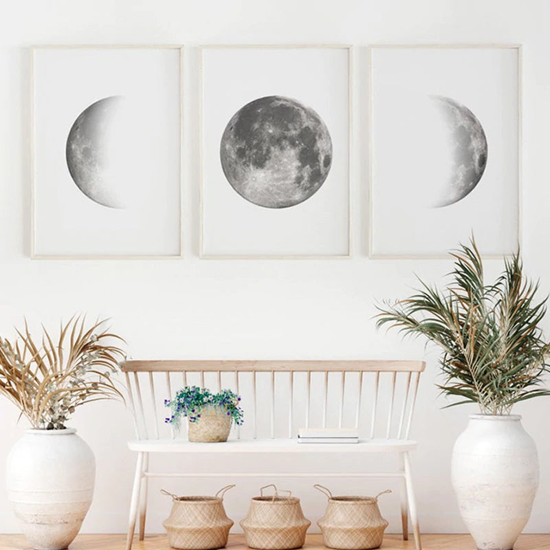 Grey Shades Moon Phases Canvas Print