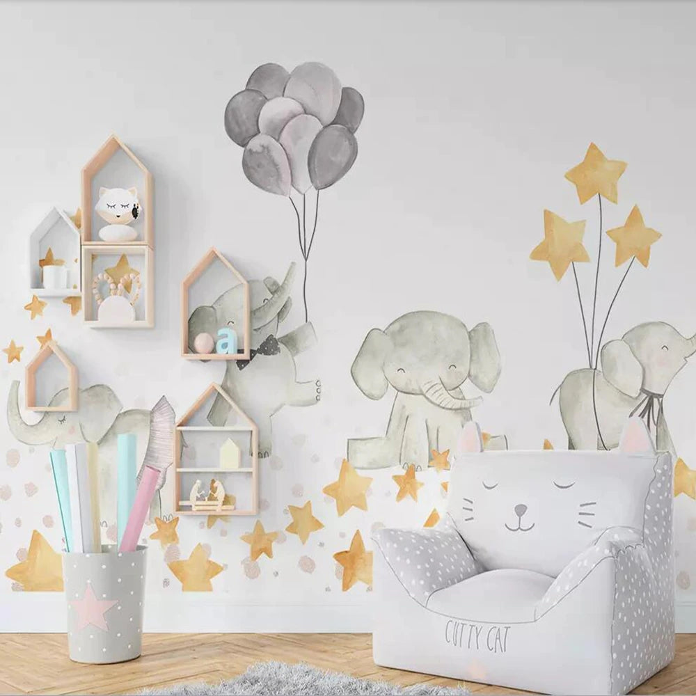 Cartoon Cute Elephants Mural Wallpaper (SqM)